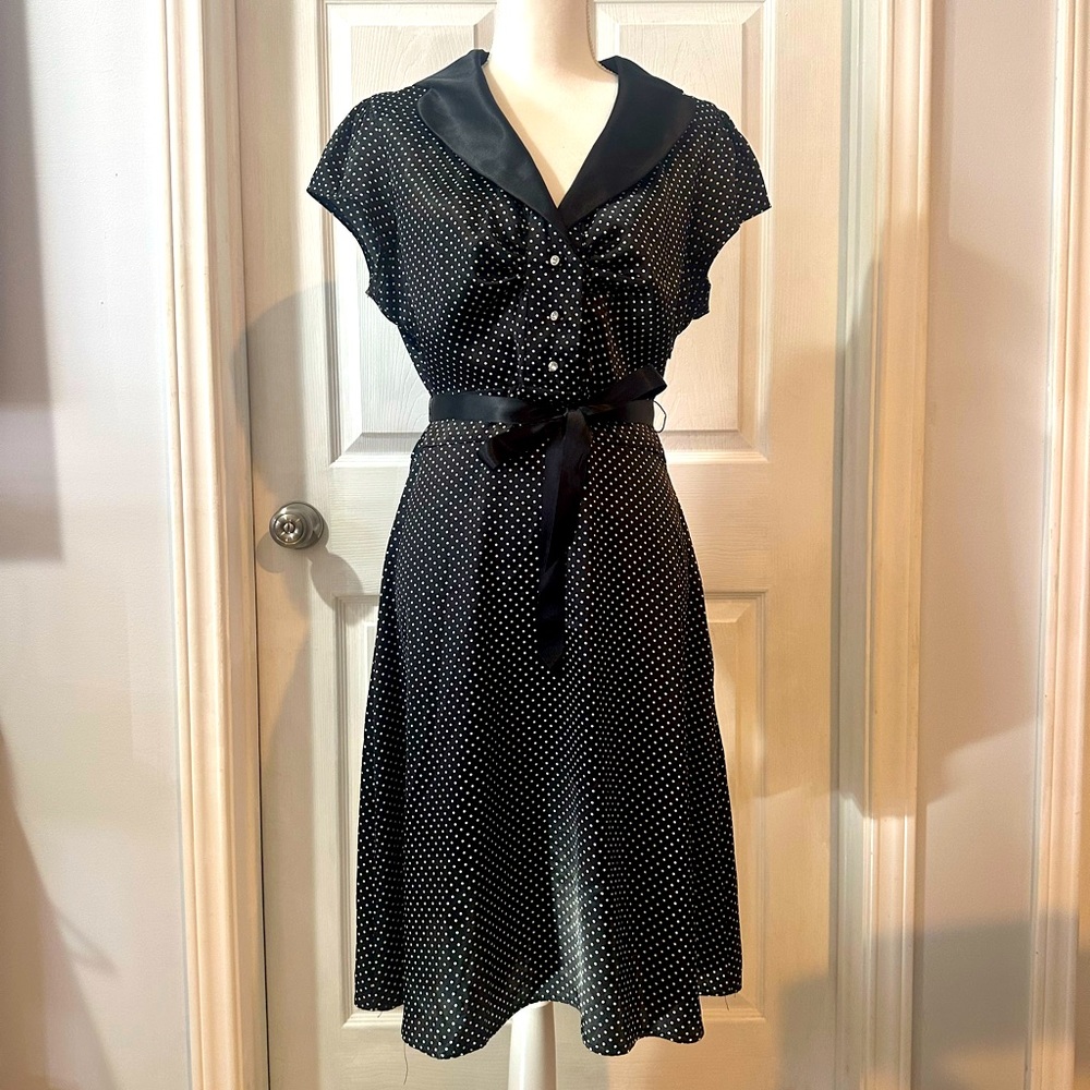 Black Polka-dot Evening dress. Size 13. EUC used once